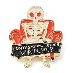 Halloween Skull Enamel Pin, Golden Zinc Alloy Brooch for Backpack Clothes, Furniture & Appliances, 30x25x2mm(JEWB-E023-07G-06)