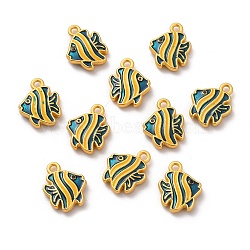 Alloy Enamel Pendants, Matte Gold Color, Fish, Blue, 13.5x11x3mm, Hole: 1.5mm(ENAM-B056-01G-01)