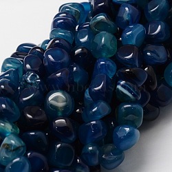 Dyed Natural Agate Chip Beads Strands, Blue, 10~11x10~11x10~11mm, Hole: 1mm, about 27pcs/strand, 15.7 inch(G-E329-16A)