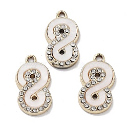 Alloy Pendants, with Shell and Rhinestone, Cadmium Free & Lead Free, Number, 20.5x11x2mm, Hole: 1.6mm(FIND-C042-07G-02)