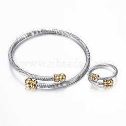 Trendy 304 Stainless Steel Torque Bangles & Rings Sets, Golden & Stainless Steel Color, 2-1/8 inch(53mm), 17mm(SJEW-H073-10A)