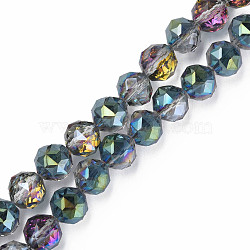 Electroplate Transparent Glass Beads Strands, Half Plated, Faceted, Round, Teal, 12x11mm, Hole: 1.2mm, about 50pcs/strand, 22.05 inch(56cm)(EGLA-N002-34A-D02)