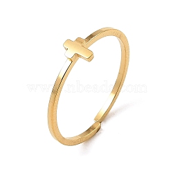 304 Stainless Steel Adjustable Open Cuff Rings, Cross, 1mm, Inner Diameter: 17mm(RJEW-Q806-01G-07)