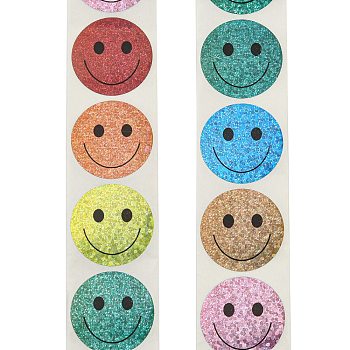 Smile Stickers Roll, Round Paper Smiling Face Pattern Adhesive Labels, Decorative Sealing Stickers for Gifts, Party, Mixed Color, 25x0.2mm, 500pcs/roll