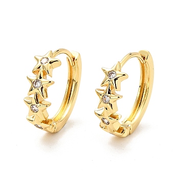 Clear Cubic Zirconia Stars Hoop Earrings, Brass Jewelry for Women, Cadmium Free & Nickel Free & Lead Free, Real 18K Gold Plated, 15x16x5mm, Pin: 0.8mm