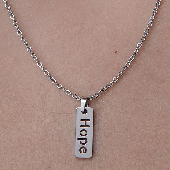 201 Stainless Steel Word Hope Pendant Necklace, Stainless Steel Color, 17.72 inch(45cm)