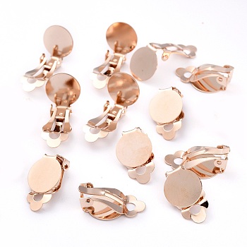 304 Stainless Steel Clip-on Earring Setting, with Round Flat Pad, Flat Round, Rose Gold, 19.5x12x8.5mm, Hole: 3.3mm, Tray: 12mm