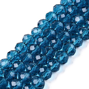 Glass Beads Strands, Faceted, Rondelle, Steel Blue, 6x5mm, Hole: 1mm, about 84~85pcs/strand, 16.34~16.54 inch(41.5~42cm)