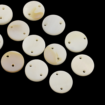 2-Hole Flat Round Freshwater Shell Buttons, Old Lace, 11~12x2~3mm, Hole: 1mm