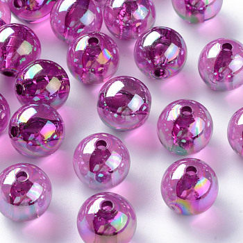 Transparent Acrylic Beads, AB Color Plated, Round, Magenta, 16x15mm, Hole: 2.8mm, about 220pcs/500g
