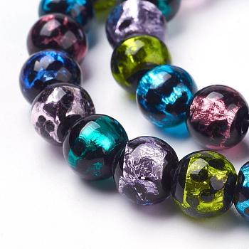 Handmade Silver Foil Lampwork Beads Strands, Polka Dot Pattern, Round, Colorful, 10mm, Hole: 2mm, 39pcs/strand, 14.37 inch
