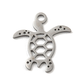 304 Stainless Steel Pendants, Laser Cut, Stainless Steel Color, Ocean Animal Charm, Tortoise, 24x23x1mm, Hole: 3mm