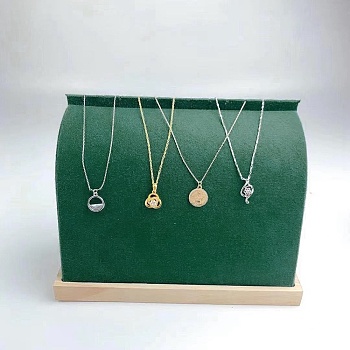 Wood Covered with Velvet Necklace Display Stands, Curve Necklace Organizer Holder, Dark Green, 20.9x9x15.5cm