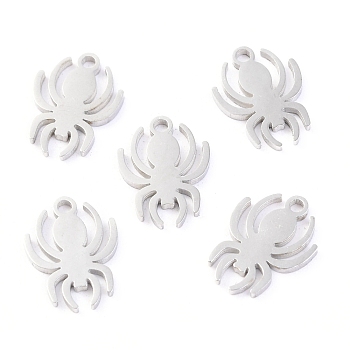 Halloween 304 Stainless Steel Charms, Laser Cut, Spider, Stainless Steel Color, 13x9.5x1mm, Hole: 1.4mm