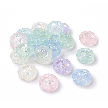 Transparent Frosted Acrylic Beads, AB Color Plated, Flat Round with Flower, Mixed Color, 18x5mm, Hole: 1.8mm, 399pcs/500g
