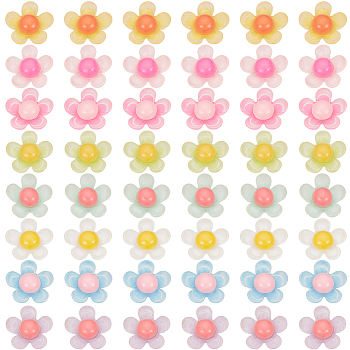 64Pcs 8 Colors Translucent Resin Cabochons, Flower, Mixed Color, 19.5~20x7mm, 8pcs/color