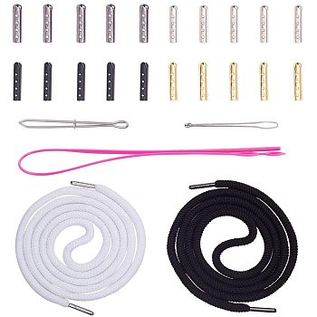 DIY Making Sets, with Polyester Cord, DIY Shoelaces Head Repair, Plastic Elastic Threaders Wear Elastic Band Tool and Iron Sewing Needle Devices, Mixed Color, 22x5x6.5mm, Hole: 1mm