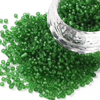 Glass Seed Beads, Frosted Colors, Round, Green, 2mm