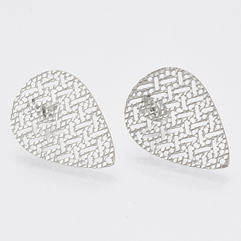 304 Stainless Steel Stud Earring Findings, with Loop, Teardrop, Stainless Steel Color, 26x17mm, Hole: 1mm, pin: 0.7mm