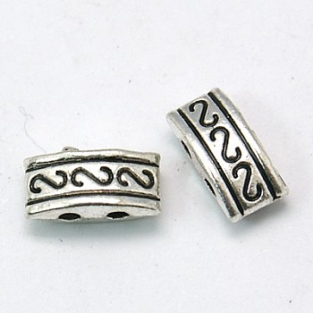 Tibetan Style Multi-Strand Links, Two Hole Carrier Beads, Rectangle, Cadmium Free & Lead Free, Antique Silver, 10x4mm, Hole: 1.5mm