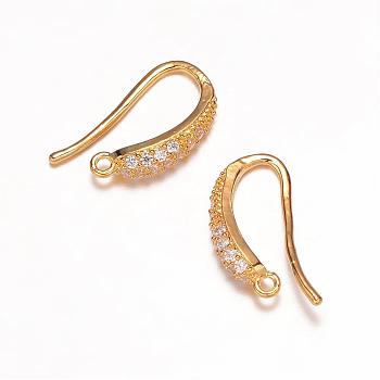 Brass Micro Pave Cubic Zirconia Earring Hooks, with Horizontal Loop, Golden, 18x10x4mm, Hole: 1mm, 18 Gauge, Pin: 1mm