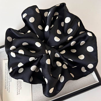 Polka Dot Pattern Cloth Elastic Hair Accessories, for Girls or Women, Scrunchie/Scrunchy Hair Ties, Black, 250mm