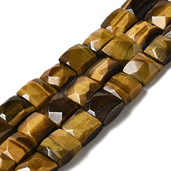Natural Tiger Eye Beads Strands, Faceted, Square, 9~10.5x10~10.5x6mm, Hole: 1mm, about 18~20pcs/strand, 7.09~7.68 inch (18~19.5cm)