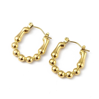Ion Plating(IP) 304 Stainless Steel Round Beaded Hoop Earrings for Women, Golden, 23x19.5x3.5mm, Pin: 0.6mm