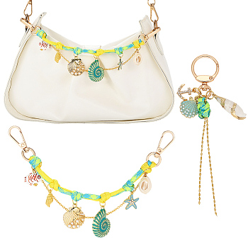2Pcs Polyester & Iron Chain Bag Extender Chains, Shell Shape & Conch, with Alloy Swivel Clasps and Alloy Enamel & Handmade Porcelain & Shell Pendant, Mixed Color, 230mm