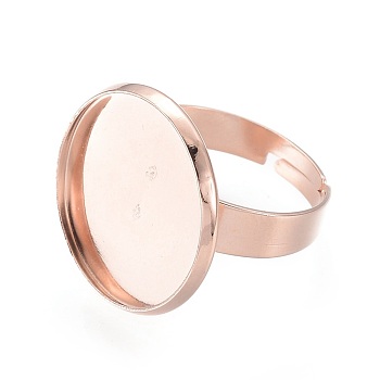 Adjustable 201 Stainless Steel Finger Rings Components, Pad Ring Base Findings, Flat Round, Rose Gold, Size 8, 17~18mm, Tray: 18mm