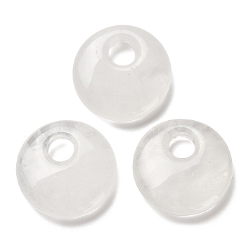 Natural Quartz Crystal Pendants, Rock Crystal Flat Round Charms, 30x8~8.5mm, Hole: 8.5mm