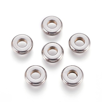 304 Stainless Steel Spacer Beads, Flat Round, Stainless Steel Color, 8x2mm, Hole: 3.5mm.