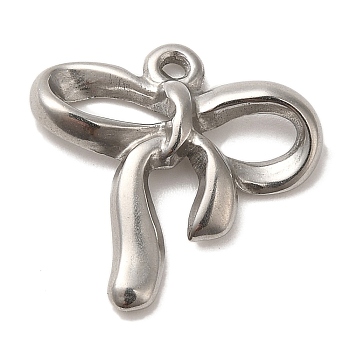 304 Stainless Steel Pendants, Bowknot Charms, Stainless Steel Color, 19x19x3mm, Hole: 1.2mm