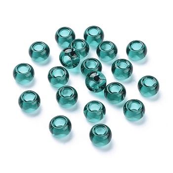 Glass European Beads, Large Hole Beads, Rondelle, Teal, 15x10mm, Hole: 5~6.4mm