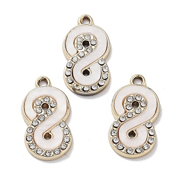 Alloy Pendants, with Shell and Rhinestone, Cadmium Free & Lead Free, Number, 20.5x11x2mm, Hole: 1.6mm