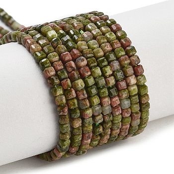 Natural Unakite Beads Strands, Faceted Table Cut Cube, 1.5~2.5x1.5~2.5x1.5~2mm, Hole: 0.4mm, about 183~186pcs/strand, 15.35~15.55''(39~39.5cm)