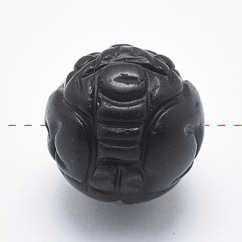 Carved Round Natural Obsidian Beads, 14mm, Hole: 1mm