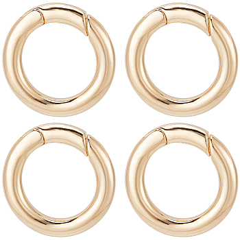 6Pcs Brass Spring Gate Rings, Donut, Nickel Free, Real 18K Gold Plated, 6 Gauge, 23x4mm, Inner Diameter: 15mm