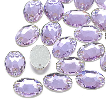 Sew on Rhinestone, K9 Glass Rhinestone, Two Holes, Garments Accessories, Random Color Back Plated, Faceted, Oval, Vitrail Light, 16x11x4.5mm, Hole: 1mm
