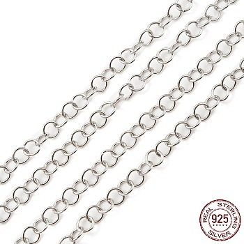 Rhodium Plated 925 Sterling Silver Round Cable Chains, Soldered, Platinum, Link: 3.5x0.5mm