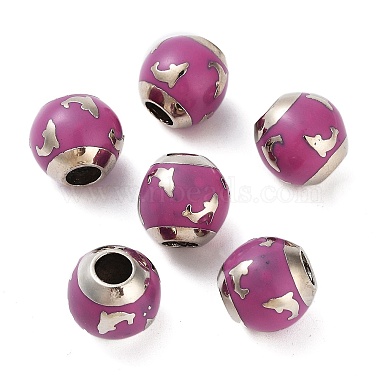 Old Rose Round Alloy+Enamel European Beads