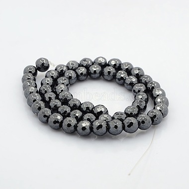Faceted Round Non-magnetic Synthetic Hematite Beads Strands(G-P061-60-3mm)-2