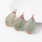 Natural Green Aventurine Pendants, teardrop, with Rose Gold Tone Brass Findings, 48~55x30~32x10~12mm, Hole: 4~7x8~12mm(G-K122-02RG)