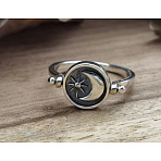 Zinc Alloy Finger Two Sided Rotatable Finger Rings, Oval & Sun & Moon, Fidget Spinner Rings for Calming Worry Meditation, Platinum, US Size 10(19.8mm)(FS-WG6AB10-05)
