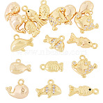 12Pcs 6 Styles Brass Pendants, Fish Charms, Golden, 7~14x5.5~12x3.5~6mm, Hole: 1~1.4mm, 2pcs/style (KK-TA0009-25)
