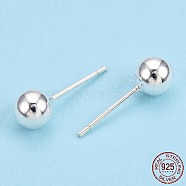925 Sterling Silver Round Ball Stud Earrings, Silver, 6mm, Pin: 0.8mm(STER-T005-01G)