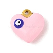 304 Stainless Steel Enamel Pendants, Golden, Heart with Evil Eye Charm, Pink, 17x17x6.5mm, Hole: 1.8mm(STAS-M071-02B)