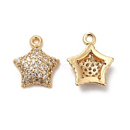 Plating Brass Micro Pave Cubic Zirconia Pendant, Star, Real 18K Gold Plated, 12.3x10.5x3.5mm, Hole: 1.2mm(KK-B074-45G)