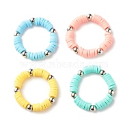 4Pcs 4 Color Handmade Polymer Clay Heishi Beads Finger Ring for Women, Mixed Color, US Size 9(18.9mm)(RJEW-JR00425)