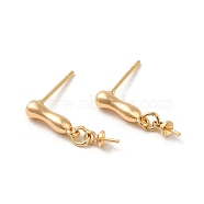 Brass Stud Earring Findings, with 925 Sterling Silver Pins, for Half Drilled Beads, Real 18K Gold Plated, 18.5mm, Pin: 12x0.8mm and 0.6mm(for Half Drilled Beads)(KK-M270-27G)